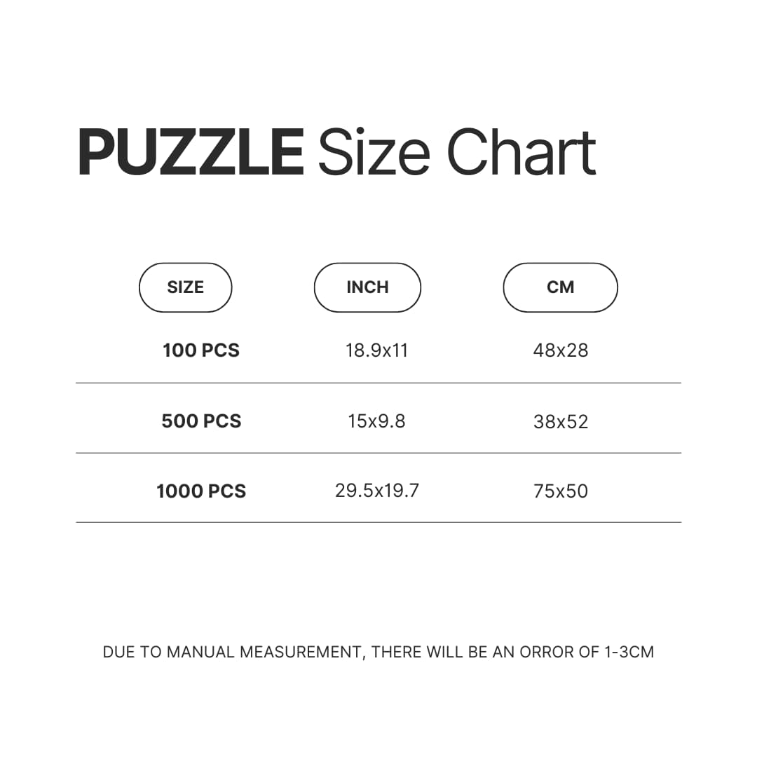 Puzzle Size Chart - Kane Brown Merch