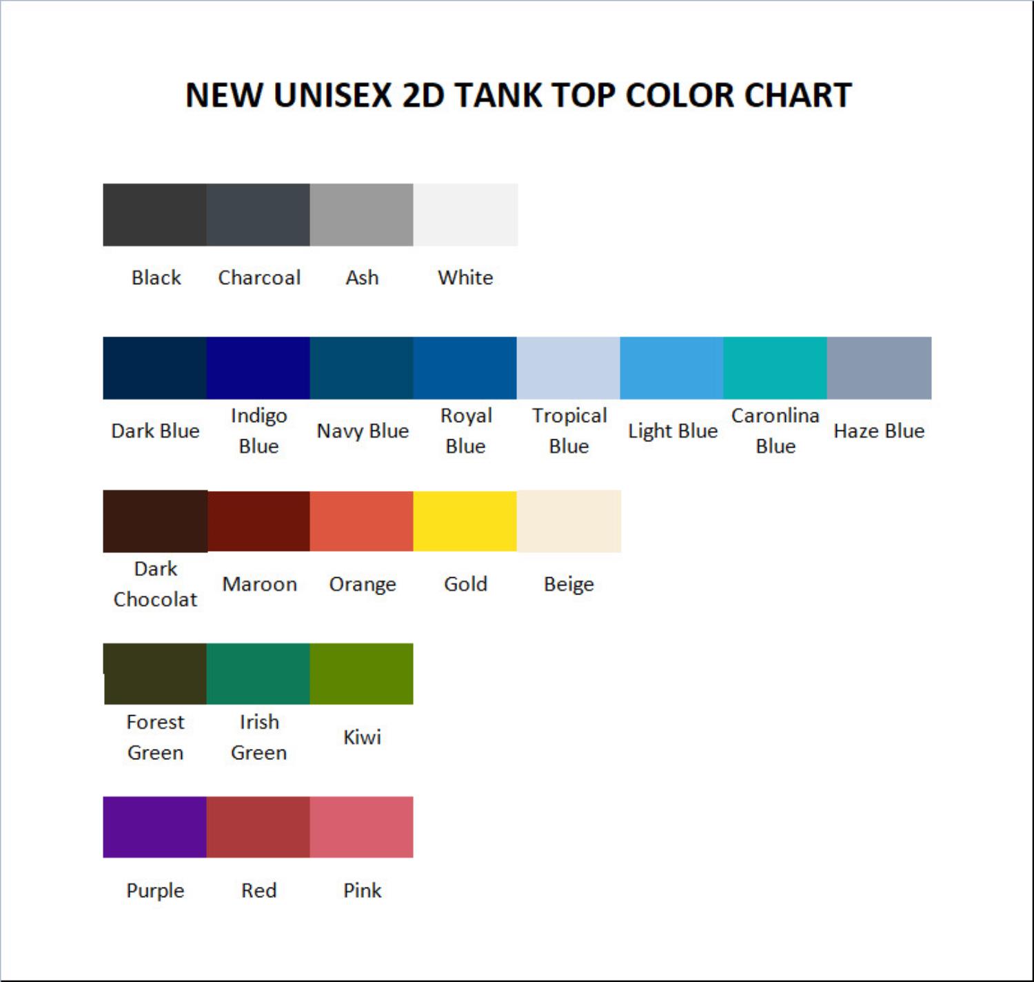 tank top color chart - Kane Brown Merch